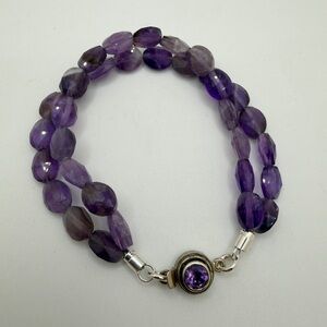 7.5" faceted AMETHYST double stranded bracelet with 925 insert clasp!